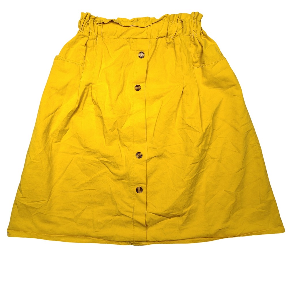 Sadie & Love Skirt Women Med Yellow Paperbag Waist Button Front Cotton CXS180726